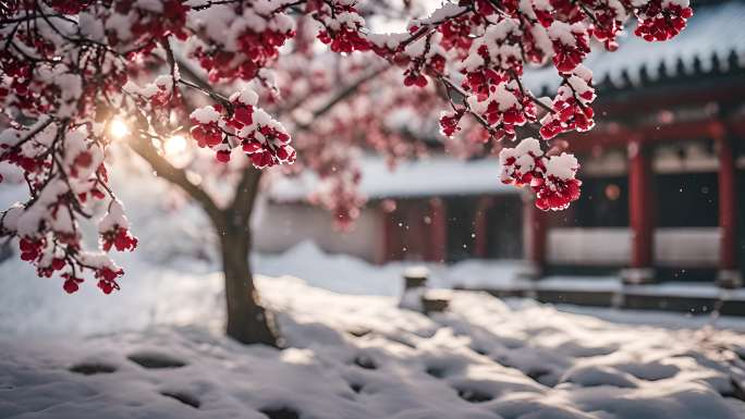 梅花冬天下雪唯美寒冷飘雪