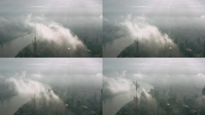 航拍上海陆家嘴金融区景象