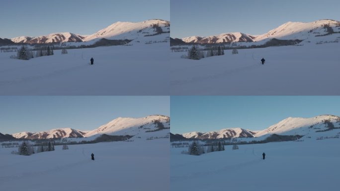 新疆禾木航拍雪景雪山森林冰雪覆盖