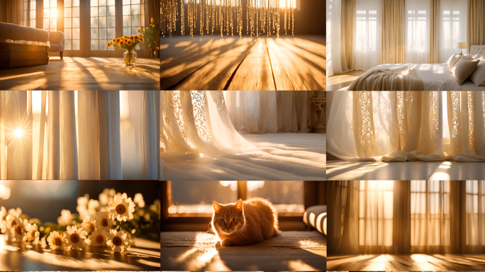 家居光影 清晨的阳光 风吹纱窗