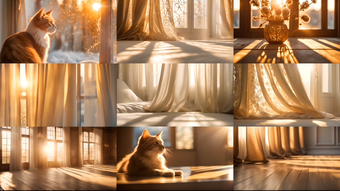 家居光影 清晨的阳光 风吹纱窗