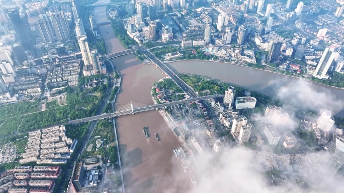 宁波三江口日出云雾甬江姚江