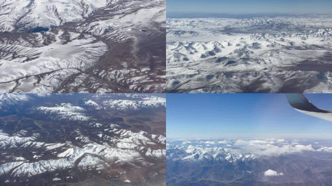 4k飞机窗外雪山全景