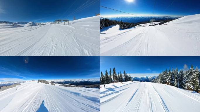 穿越机航拍滑雪场和滑道  滑雪视角