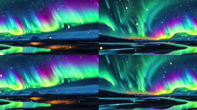 宽屏极光在夜空中舞动绿紫相间美不胜收