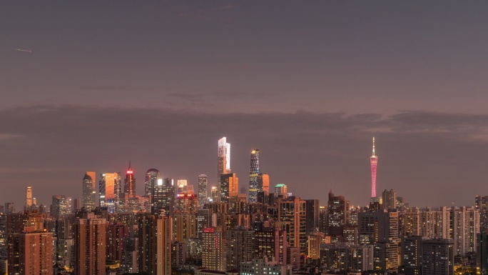 广州珠江新城金光日落到夜景的延时