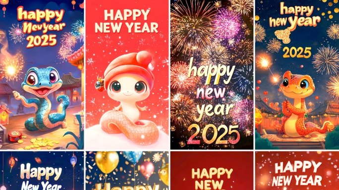 蛇年卡通2025小年跨年新年金蛇竖屏竖版
