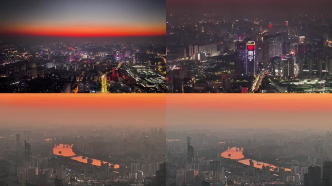 南宁城市夕阳落日航拍延时黄昏立秋冬季雾霾