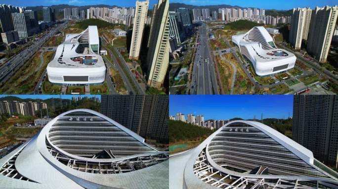 十堰传媒大楼航拍市区