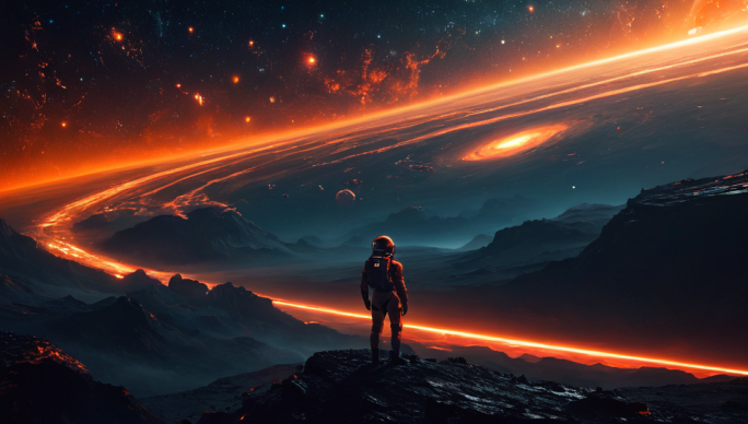 AI演绎一个人在外星仰望宇宙变化