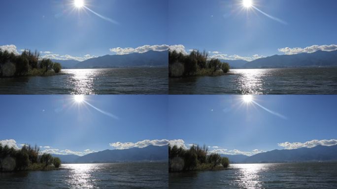 阳光照射下的洱海湖面波光粼粼