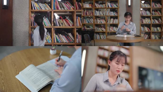 女孩图书馆看书