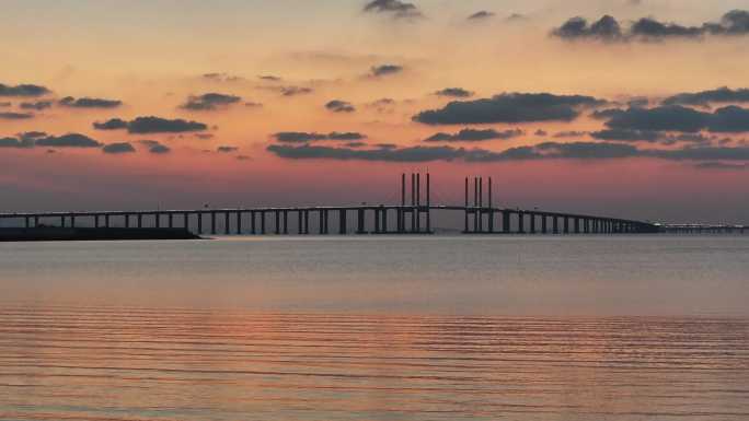 青岛胶州湾大桥落日