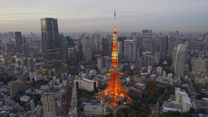 4K高清日本东京塔城市建筑地标航拍