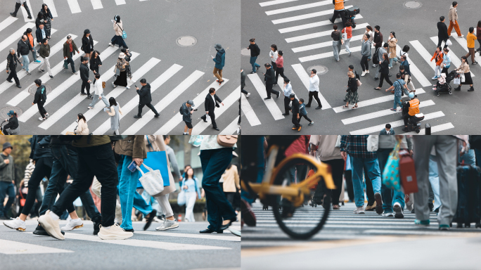 都市人群人流十字路口斑马线脚步