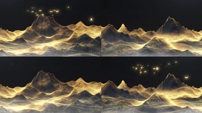 5K黑金山水粒子山大屏LED国风T台背景