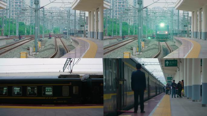 火车进站-旅客下车-火车站台