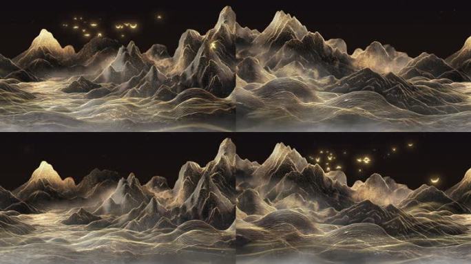 5K黑金山水粒子山大屏LED国风T台背景