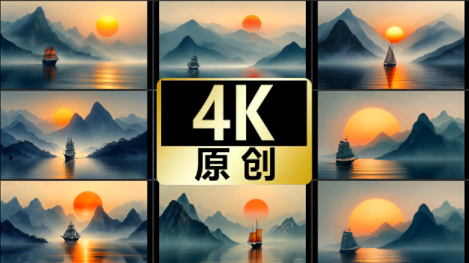 诗意中国  落日孤帆  意境禅意山水风景