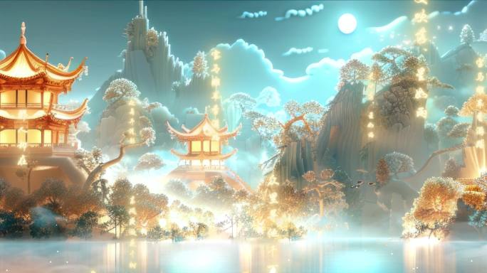 国潮山水唯美中国风山水古风文字国风背景