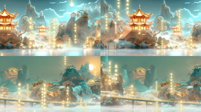 国潮山水唯美中国风山水古风文字国风背景