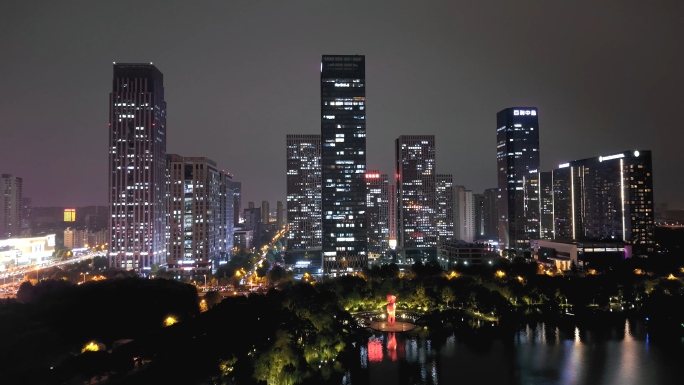 合肥政务区天鹅湖夜景写字楼加班