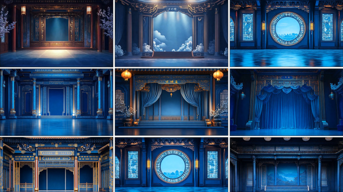蓝色意境国风戏曲舞台广寒宫