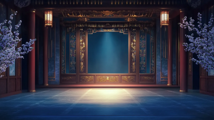 蓝色意境国风戏曲舞台广寒宫