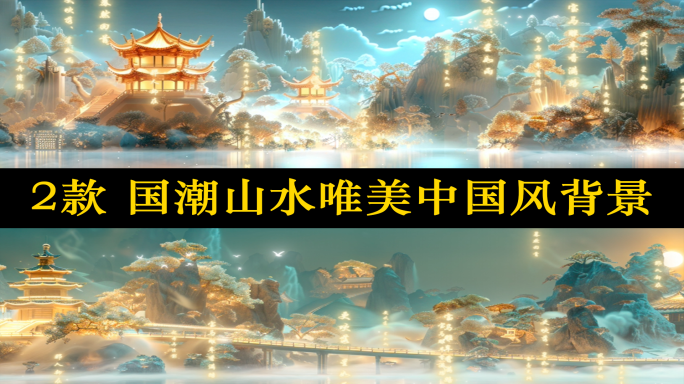 国潮山水唯美中国风山水古风文字国风背景