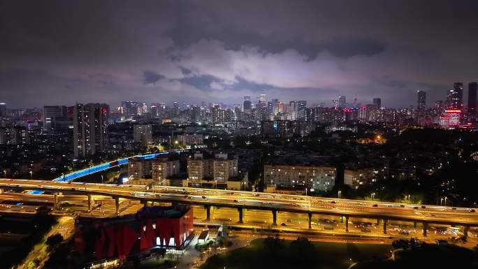 震撼航拍成都东湖公园二环路曼哈顿夜景内透