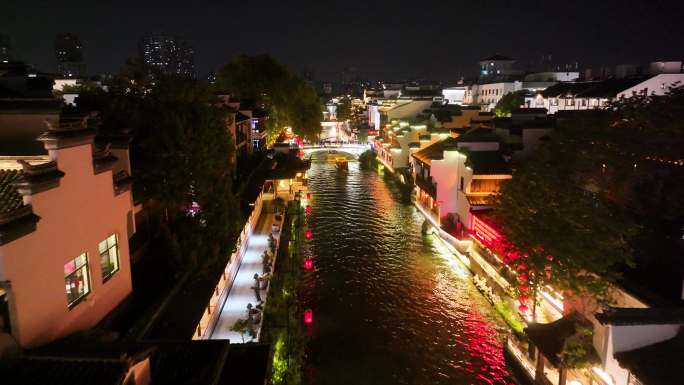 南京夫子庙秦淮河夜景航拍