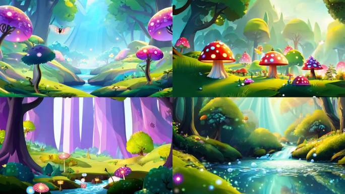 童话森林  梦幻蝴蝶和蘑菇 梦幻童话世界