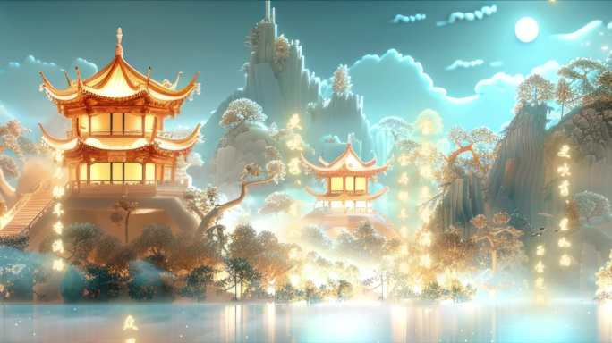 国潮山水唯美中国风山水古风文字国风背景