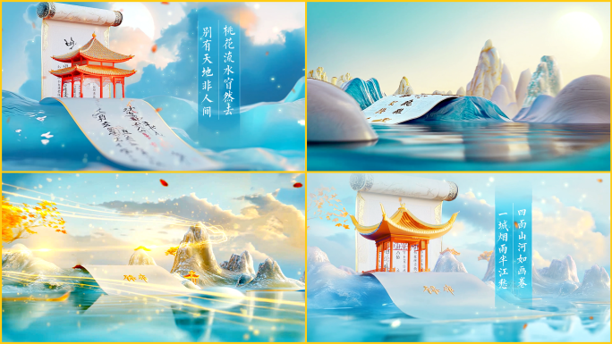 青绿山水片头中国风水墨标题国潮片头