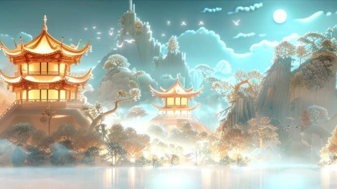 国潮山水唯美中国风山水古风背景国风背景