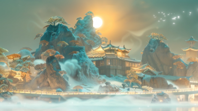 国潮山水唯美中国风山水国风背景晚会背景