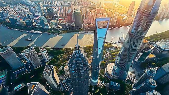 上海陆家嘴航拍地标东方明珠日出标志夜景外