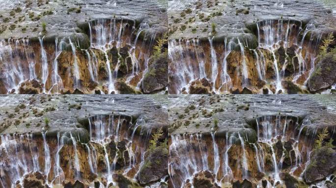 航拍九寨沟秋天珍珠滩瀑布彩林最美水景秋景