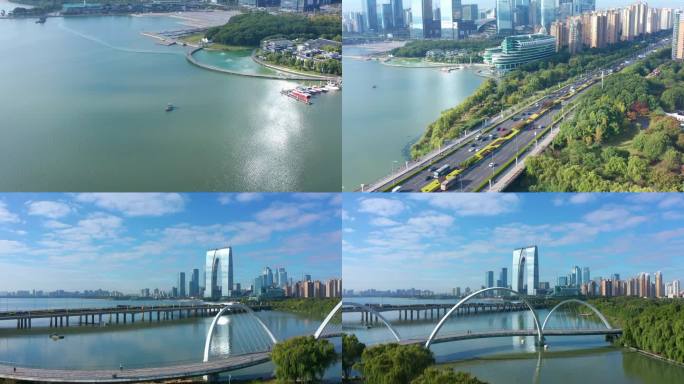 蓝天白云下苏州工业园区城市风景东方之门