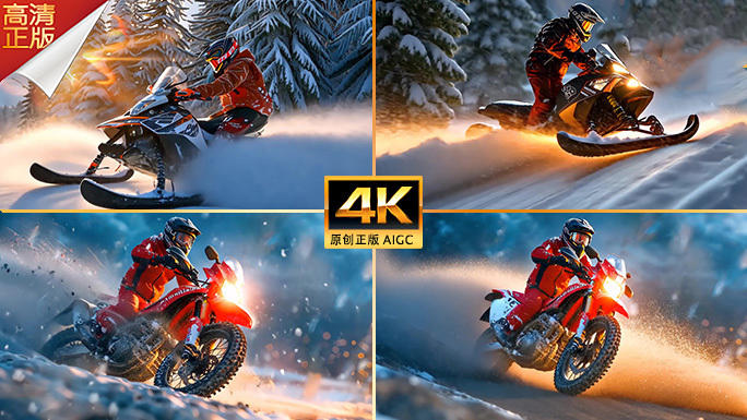 雪地越野运动 雪地摩托 冬天极地雪橇车