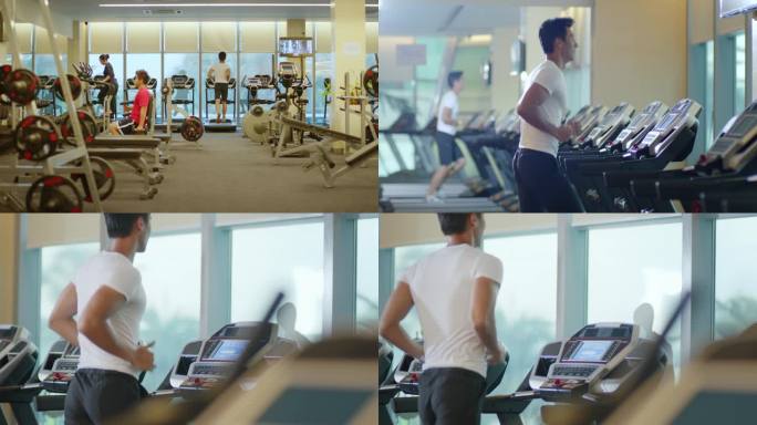 男人健身房健身跑步运动