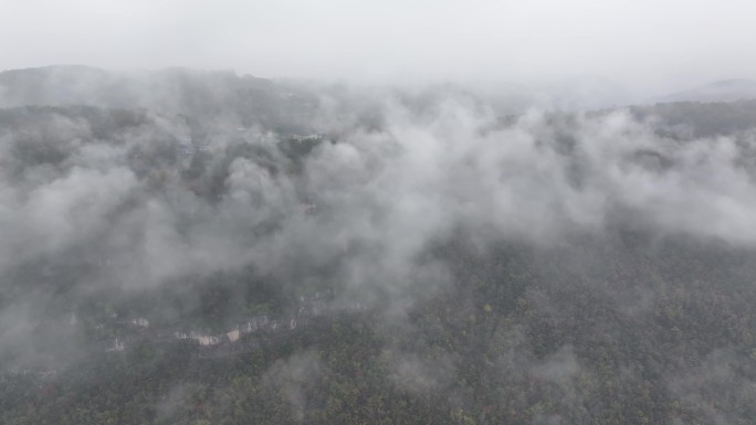 航拍襄阳九路寨风景区秋天山林云雾自然风光