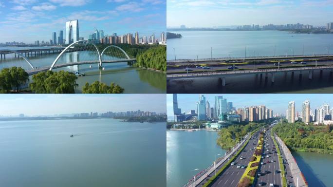 蓝天白云下苏州工业园区城市风景东方之门