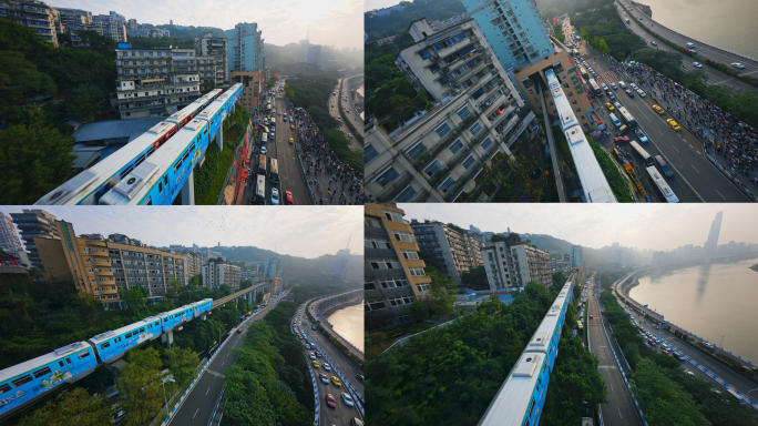 重庆轻轨穿越机航拍，轻轨穿楼