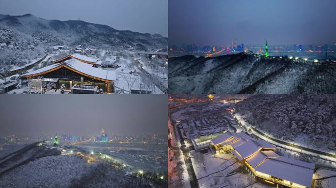 4k长沙岳麓山雪景夜景航拍