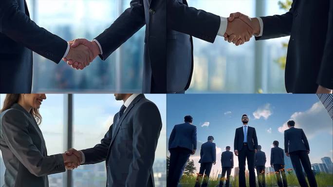 高端商务合作握手商务洽谈谈判视频素材ai