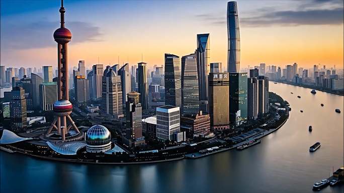 上海陆家嘴航拍地标东方明珠日出标志夜景外