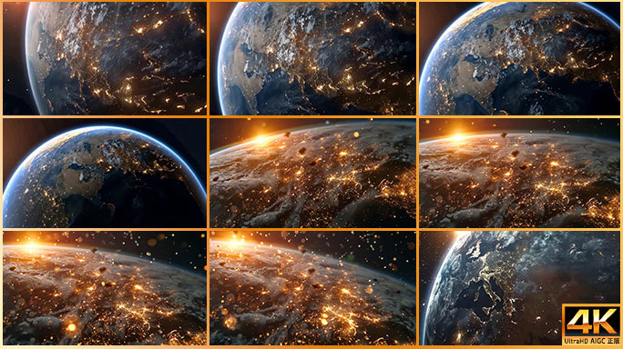 地球转动片头三维动画 从太空俯冲航拍地球