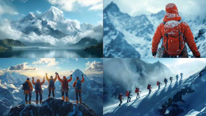 企业团队励志协作攀登雪山登顶
