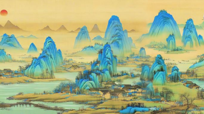 中国风山水大屏背景旗袍表演背景